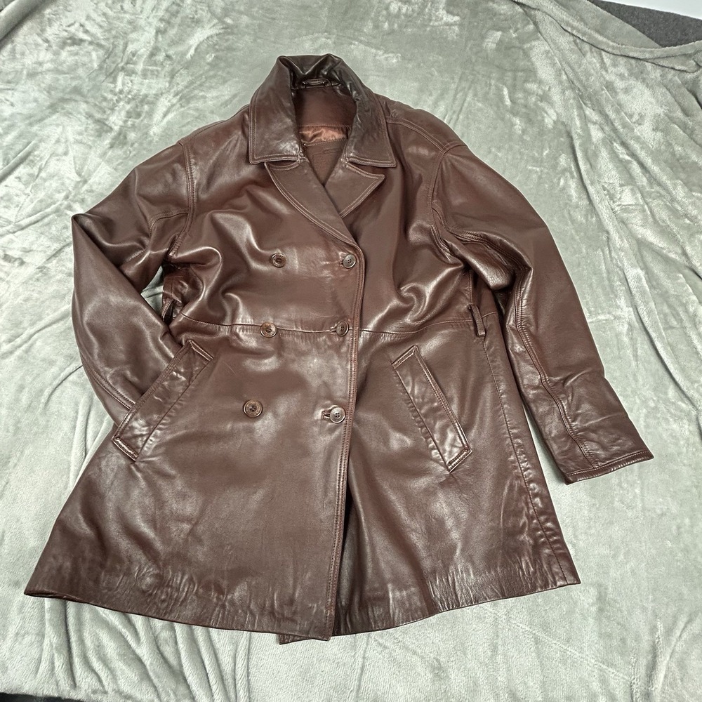 COACH Brown Leather Coat  No.D6K-0966 Sz Small MISSING Belt  VINTAGE  Jacket - Picture 14 of 16